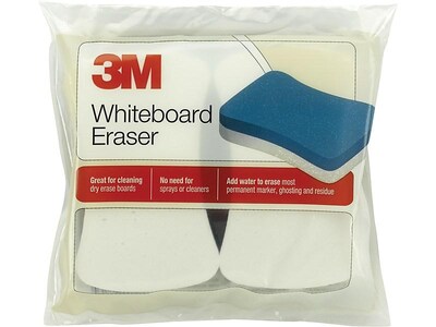 3M Whiteboard Eraser, for Permanent Markers and Whiteboards, White/Blue, 2/Pack (581-WBE)