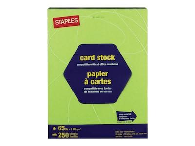 Staples Brights 65 lb. Cardstock Paper, 8.5 x 11, Bright Green, 250 Sheets/Pack (21103)