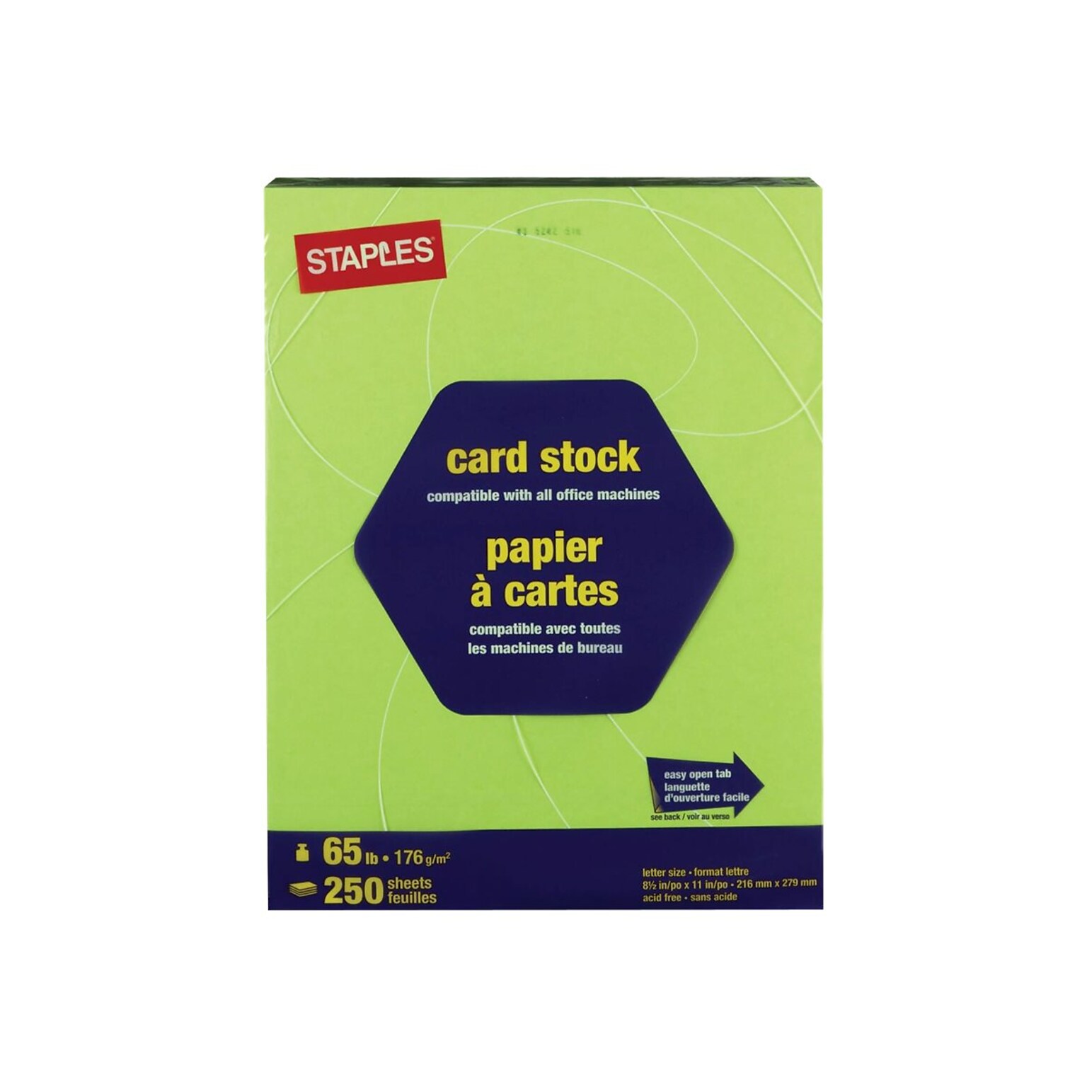 Staples Brights 65 lb. Cardstock Paper, 8.5 x 11, Bright Green, 250 Sheets/Pack (21103)