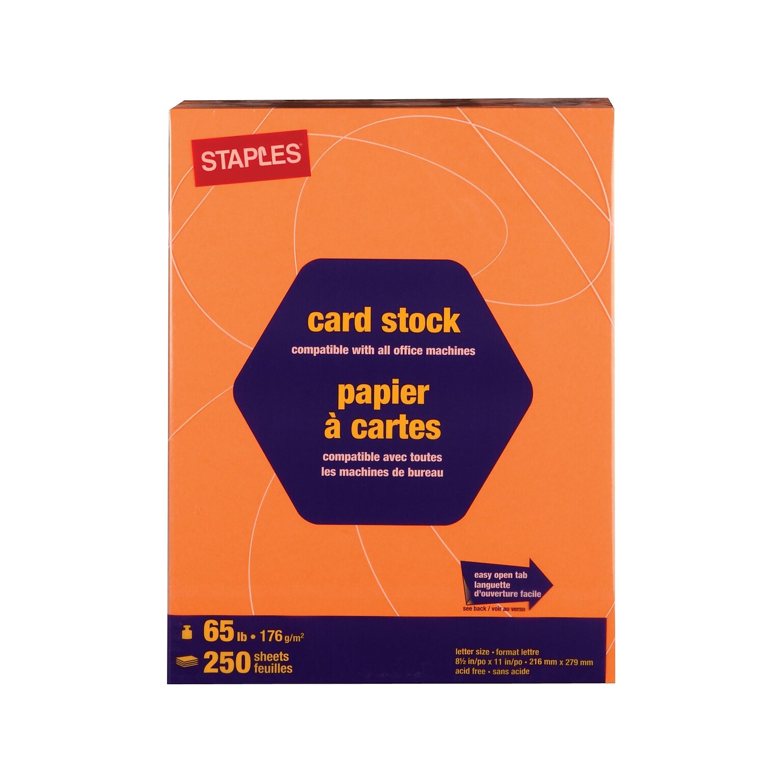 Staples Brights 65 lb. Cardstock Paper, 8.5 x 11, Bright Orange, 250 Sheets/Pack (21108)