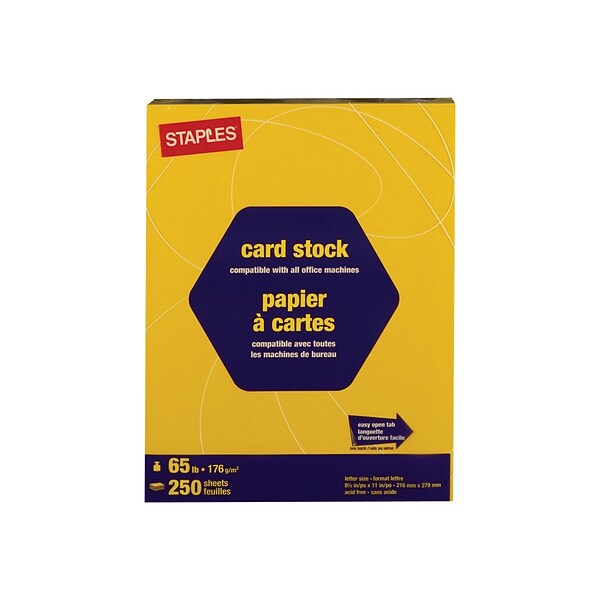 Staples Brights 65 lb. Cardstock Paper, 8.5" x 11", Bright Yellow, 250