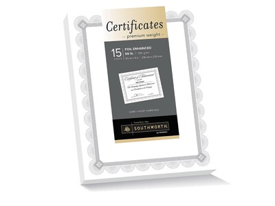 Southworth Premium Spiro Design Certificates, 8.5" x 11", White/Silver, 15/Pack (CTP2W)