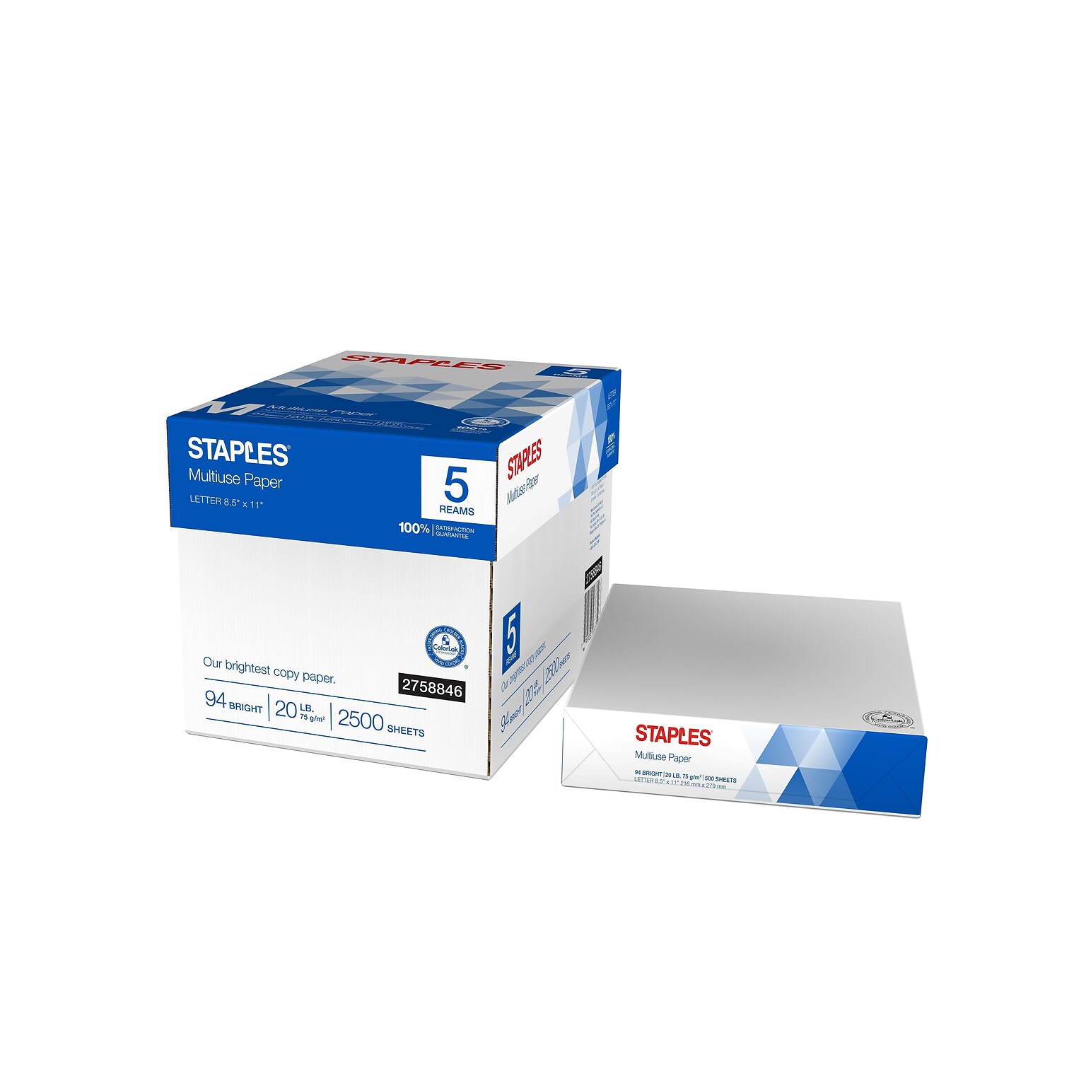 Staples Multiuse Copy Paper, 8.5 x 11, 20 lbs., 94 Brightness, 500 Sheets/Ream, 5 Reams/Carton (51928)