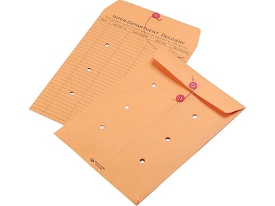 Quality Park Button & String Inter-Departmental Envelopes, 9 x 12, Brown, 100/Box (QUA63462)