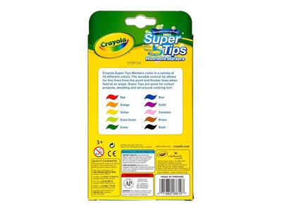 Crayola Ultra-Clean Washable Markers, Fine Line, Assorted Colors, 10/Box  (58-7852)