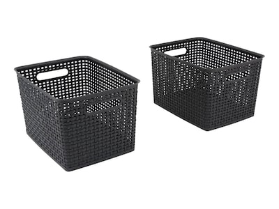 Advantus Large Weave Plastic Bin, Black, 2/Pack (AVT40328)