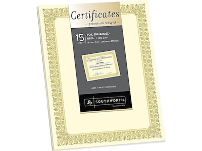 Southworth Premium Fleur Design Certificates, 8.5 x 11, Ivory/Gold (SOUCTP1V)