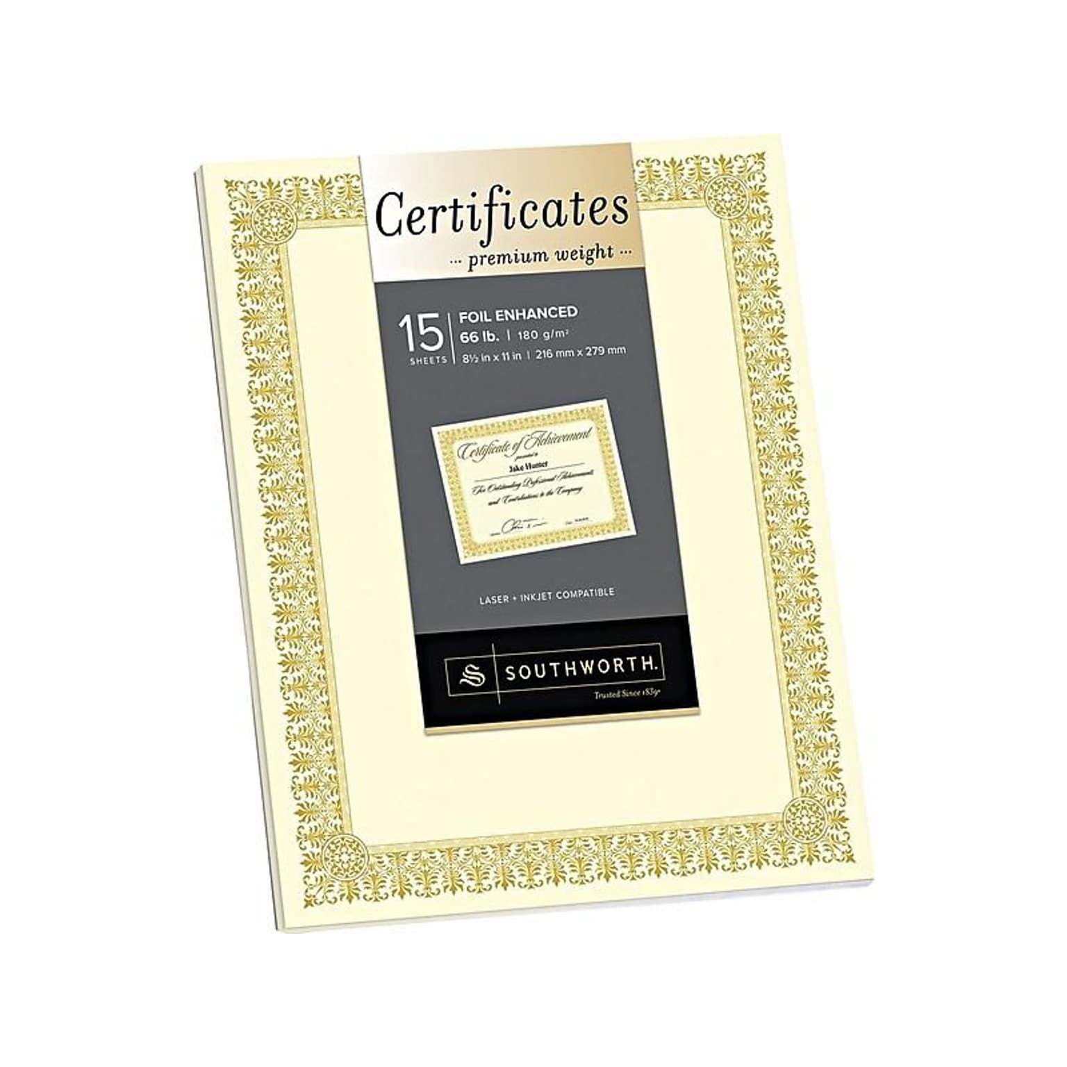 Southworth Premium Fleur Design Certificates, 8.5 x 11, Ivory/Gold (SOUCTP1V)