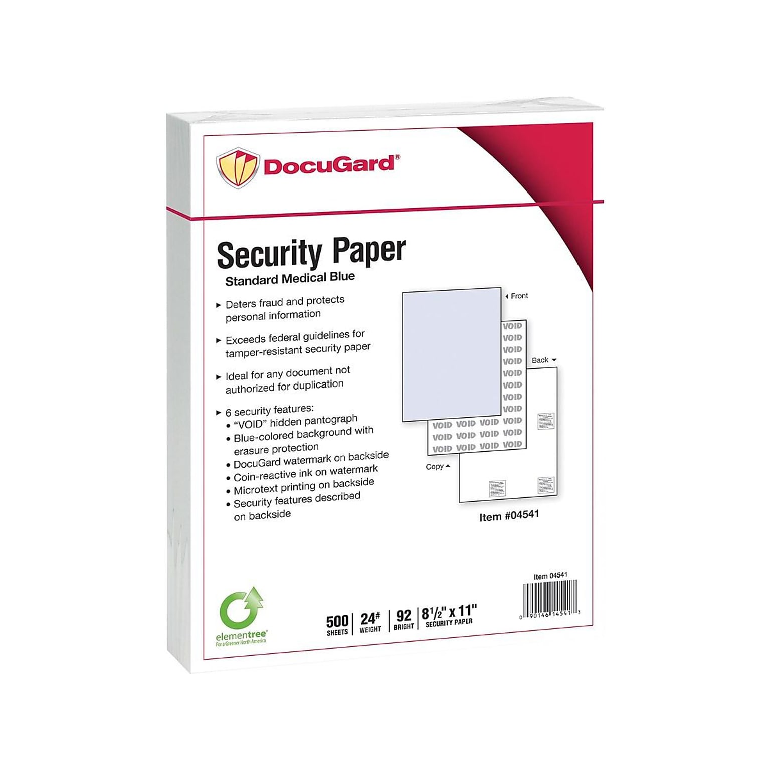 Paris DocuGard Standard 8.5 x 11 Medical Security Paper, 24 lbs., Blue, 500 Sheets/Ream, 2500/Carton (04541P)