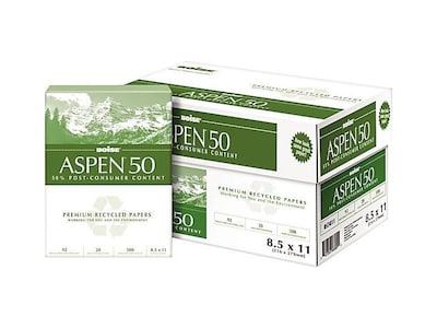 Boise ASPEN 50% Recycled 8.5 x 11 Copy Paper, 20 lbs., 92 Brightness, 5000/Carton (055011)