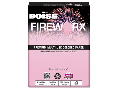 Boise FIREWORX Premium Multi-Use Colored Multipurpose Paper, 20 lbs., 8.5 x 11, Powder Pink, 500/Ream (MP-2201-PK)