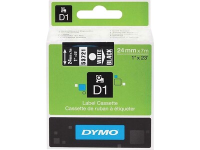 DYMO D1 Standard 53721 Label Maker Tape, 1W, White On Black