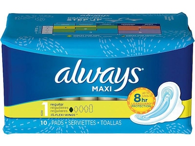 Always Maxi Regular Pads with Wings, Unscented, 10/Pack, 12 Packs/Carton (34967CT)