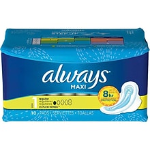 Always Maxi Regular Pads with Wings, Unscented, 10/Pack, 12 Packs/Carton (34967CT)