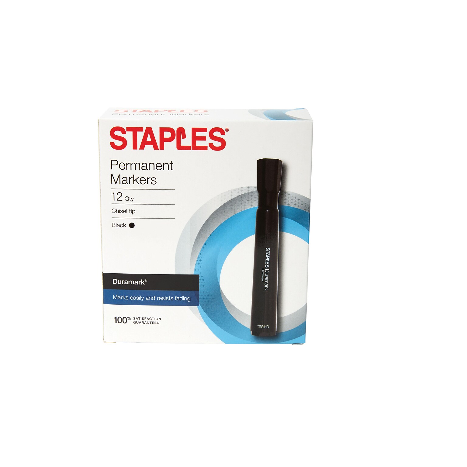 Staples DuraMark Tank Permanent Marker, Chisel Tip, Black, 12/Pack (10403-CC)