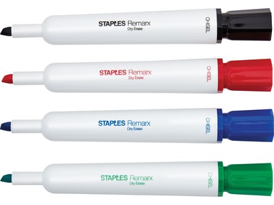 Staples Remarx Dry Erase Markers, Chisel Point, Assorted, 4/Pack (29205)