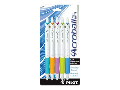 Pilot Acroball PureWhite Advanced Ink Retractable Ballpoint Pens, Fine Point, Black Ink, 5/Pack (318