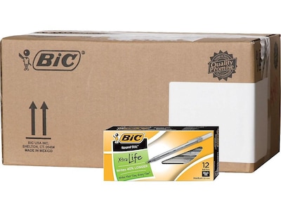 BIC Round Stic Xtra Life Ballpoint Pens, Medium Point, Black Ink, 432/Carton (GSM11BLKCT)