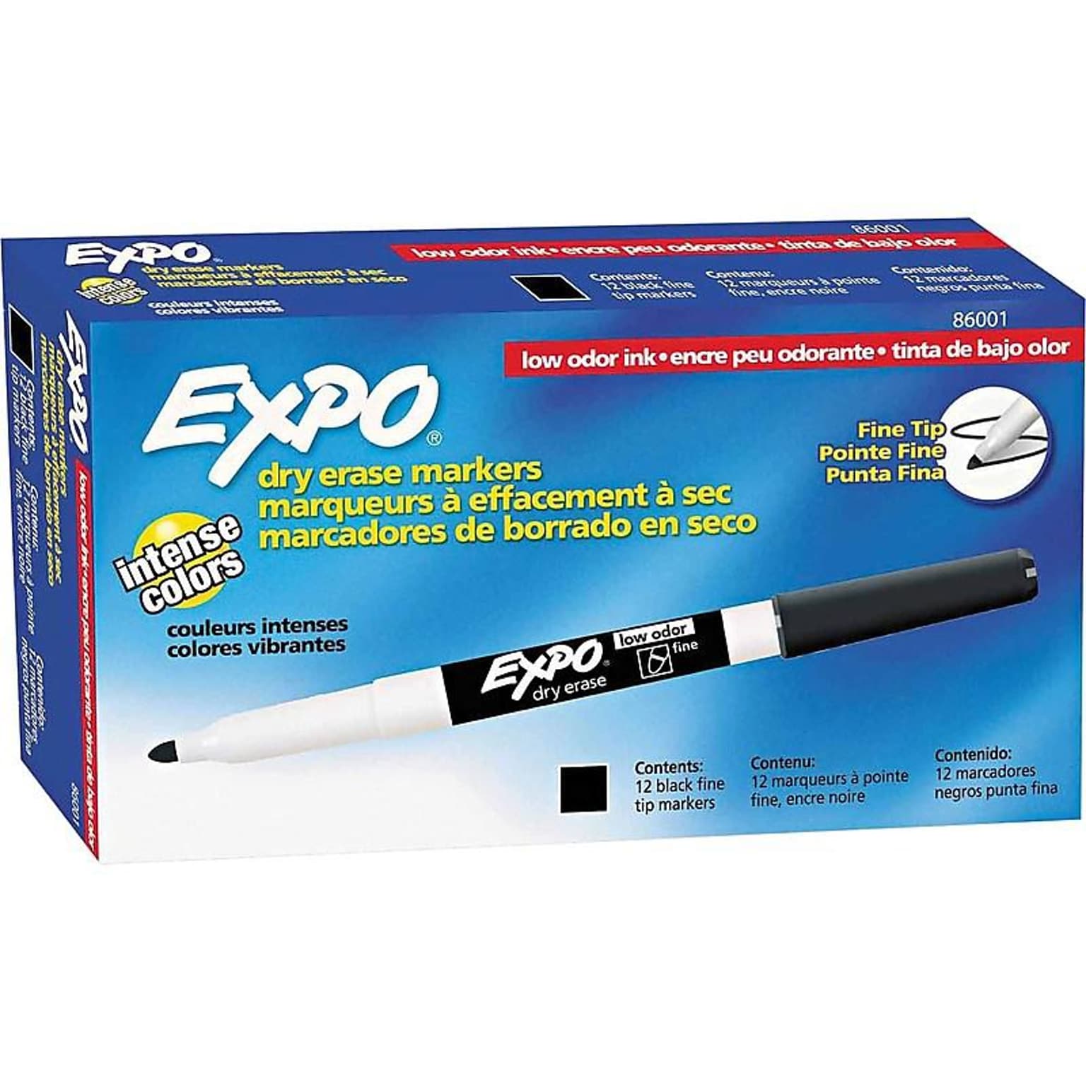 Expo Low Odor Dry Erase Marker, Fine Tip, Black, 12/Pack (SAN86001)
