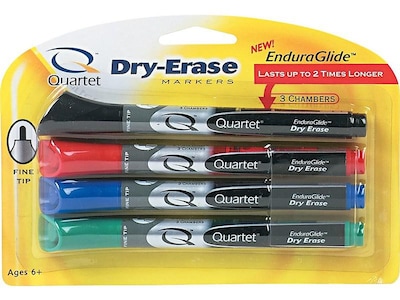 Quartet EnduraGlide Dry Erase Markers, Fine Tip, Assorted, 4/Pack (5001-10M)