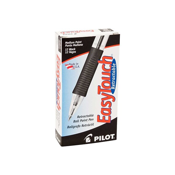 Pilot EasyTouch Retractable Ballpoint Pens, Fine Point, Black Ink, Dozen  (32210)