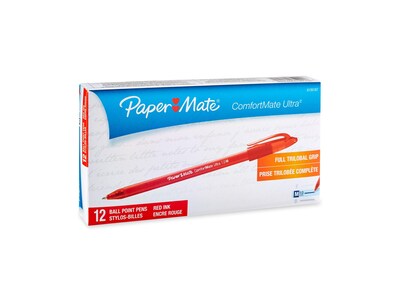 Paper Mate ComfortMate Ultra Ballpoint Pen, Medium Point, Red Ink, Dozen (6120187)