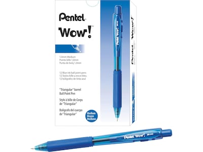 Pentel WOW! Retractable Ballpoint Pens, Medium Point, Blue Ink, 12/Pack (BK440-C)