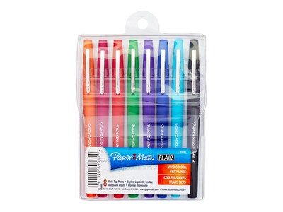 Paper Mate Flair Felt Pens, Medium Point, Assorted Ink, 8/Pack (89061)