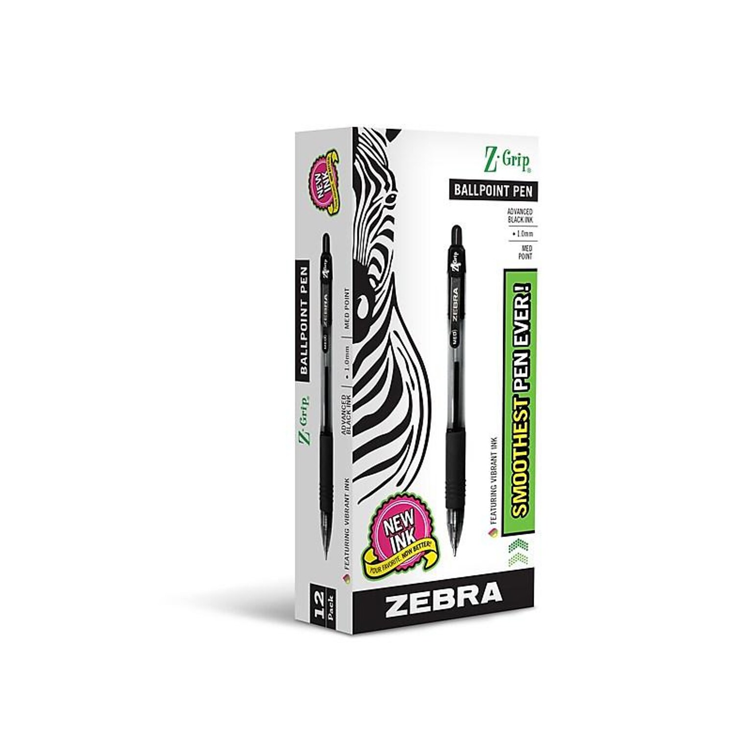 Zebra Z-Grip Retractable Ballpoint Pen, Medium Point, 1.0mm, Black Ink, Dozen (22210)