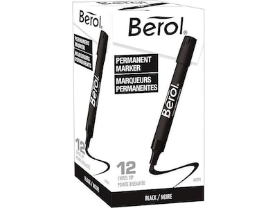 Berol Permanent Markers, Chisel Tip, Black, 12/Pack (64291)