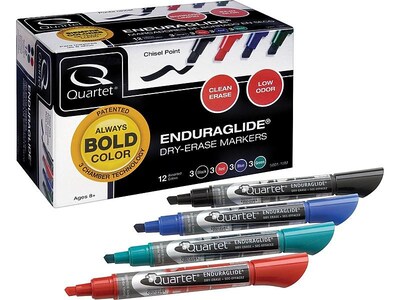 Quartet EnduraGlide Dry-Erase Markers, Chisel Tip, Assorted