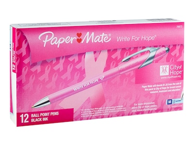 Paper Mate FlexGrip Elite Write for Hope Retractable Ballpoint Pen, Medium Point, Black Ink, Dozen (