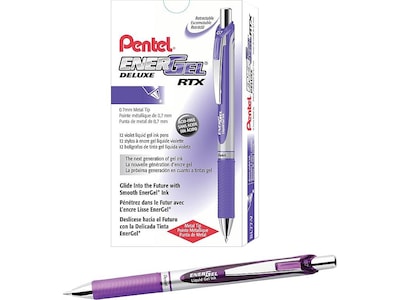 Pentel EnerGel RTX Retractable Gel Pens, Medium Point, Purple Ink, Dozen (BL77-V)