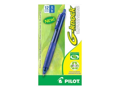 Pilot G-Knock BeGreen Retractable Gel Pens, Fine Point, Blue Ink, Dozen (31507)