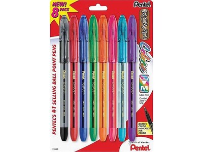 Pentel R.S.V.P. Ballpoint Pens, Medium Point, Assorted Ink, 8/Pack (BK91CRBP8M)