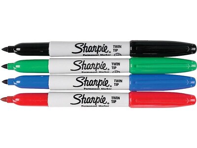 Sharpie Permanent Markers, Twin Tip, Assorted, 4/Pack (32174)