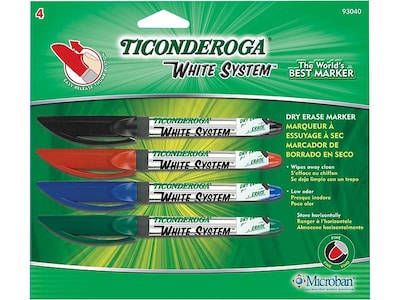 Ticonderoga System Dry Erase Markers, Fine Point, Assorted, 4/Set (93040)