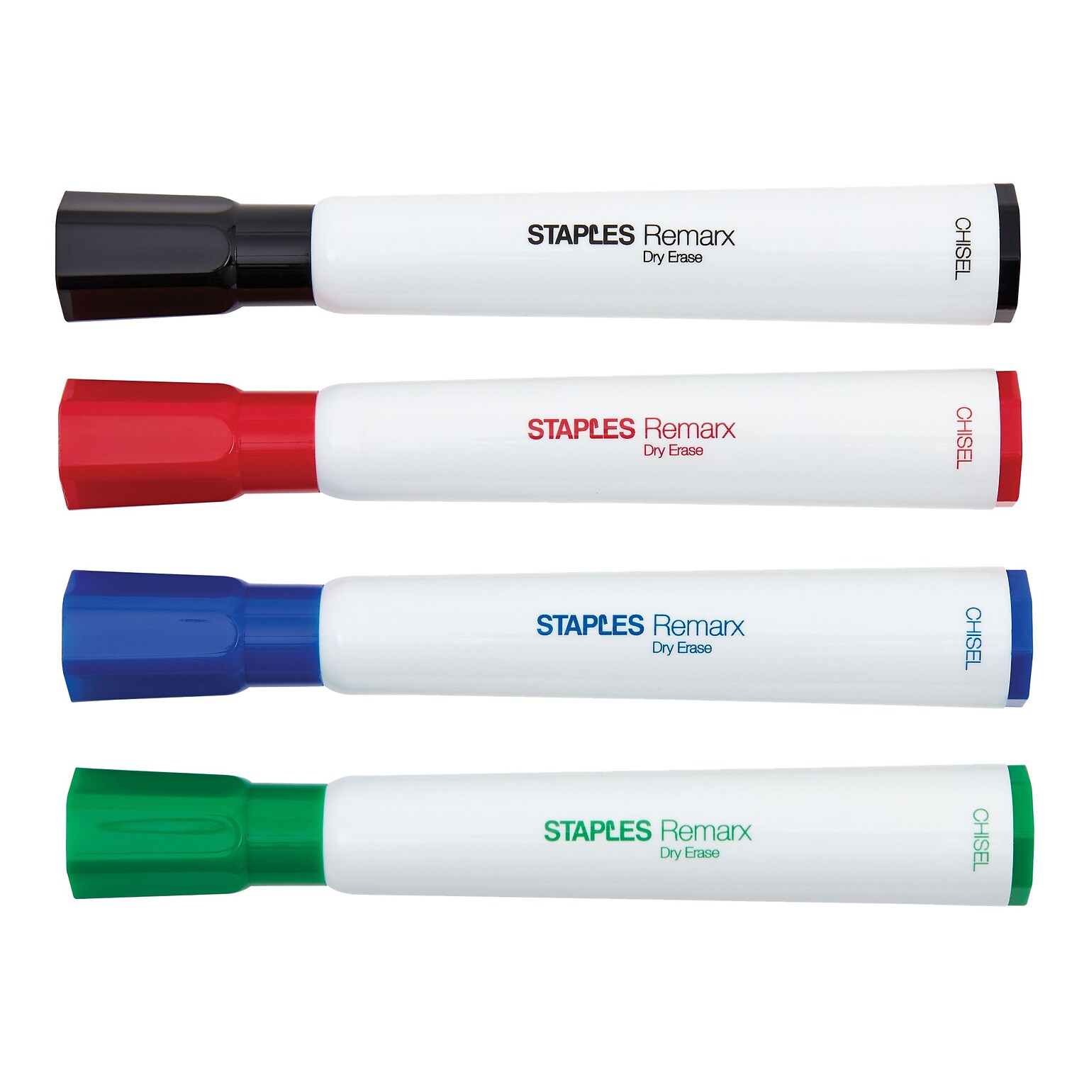Staples Remarx Dry Erase Markers, Chisel Point, Assorted, 4/Pack (29205)
