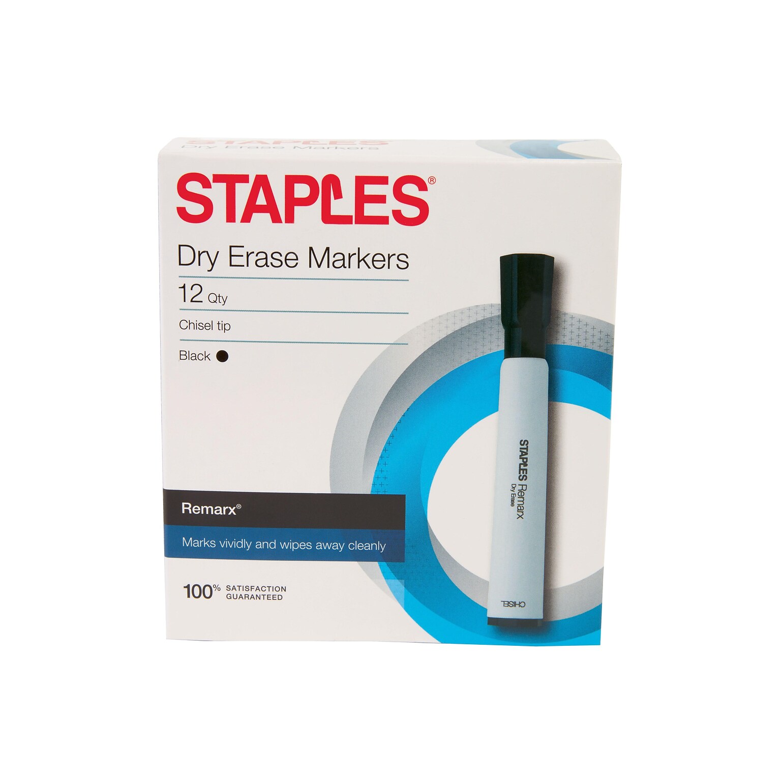 Staples Remarx Dry-Erase Markers, Chisel Tip, Black, 12/Pack (29211-CC)