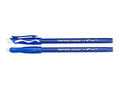 Paper Mate Eraser Mate Erasable Ballpoint Pen, Medium Point, Blue Ink, Dozen (3910158)