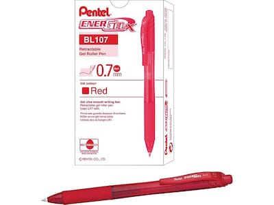 Pentel EnerGel-X Retractable Gel Pens, Medium Point, Red Ink, 12/Pack (BL107-B)