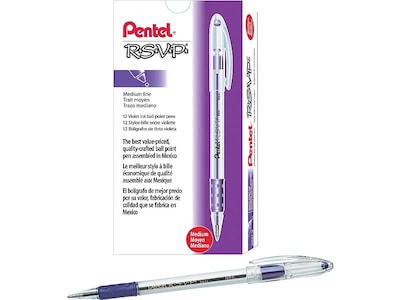 Pentel R.S.V.P. Ballpoint Pens, Medium Point, Purple Ink, 12/Pack (BK91-V)