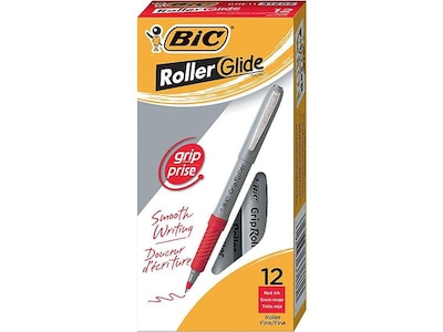 BIC Roller Glide Rollerball Pens, Fine Point, Red Ink, 12/Pack (31205)