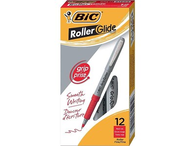 BIC Roller Glide Rollerball Pens, Fine Point, Red Ink, 12/Pack (31205)