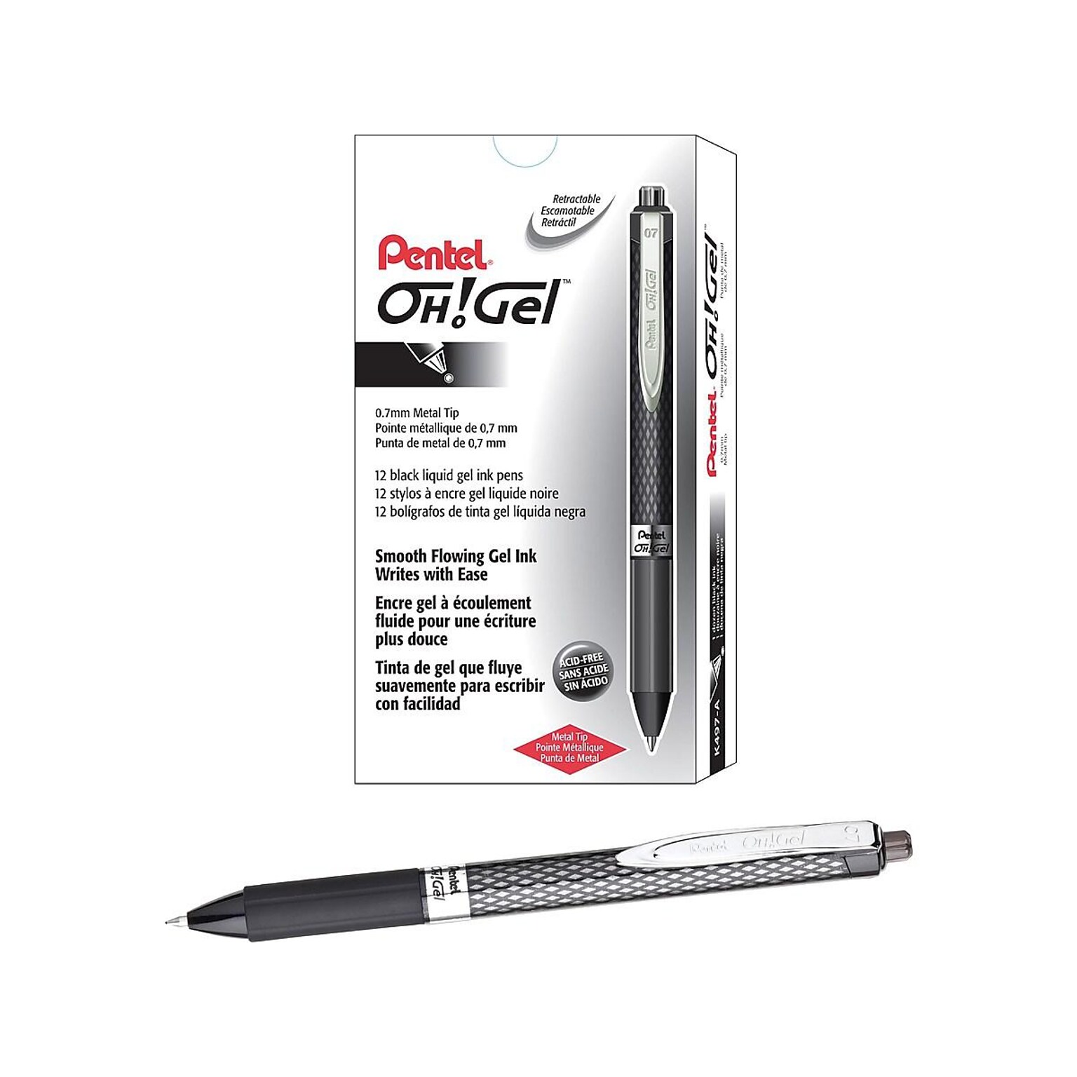 Pentel Oh! Gel Retractable Gel Pens, Medium Point, Black Ink, Dozen (K497-A)