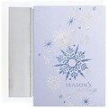 JAM Paper® Christmas Card Set, Blue Shimmering Snowflakes Holiday Cards, 16/pack