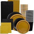 JAM Paper® Party Supply Assortment, Black & Gold, Plates (2 Sizes), Napkins (2 Sizes), Cups & Tablecloths, 12/Set (225PP2blgl)