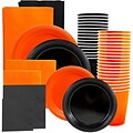 JAM Paper® Party Supply Assortment, Orange & Black, Plates (2 Sizes), Napkins (2 Sizes), Cups & Tablecloths, 12/Set (225PP2obl)