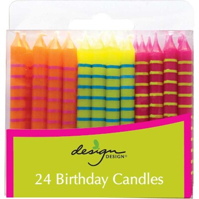 JAM Paper® Birthday Candle Sticks, 2 3/8 x 1/4, Orange, Yellow & Fuchsia Pink with Stripes, 24/Pack (52645603458)