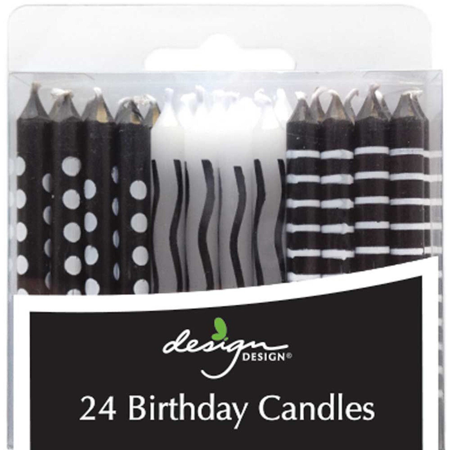 JAM Paper® Birthday Candle Sticks, 2 3/8 x 3/4, Black & White Polka Dots & Stripes, 24/Pack (56245603624)